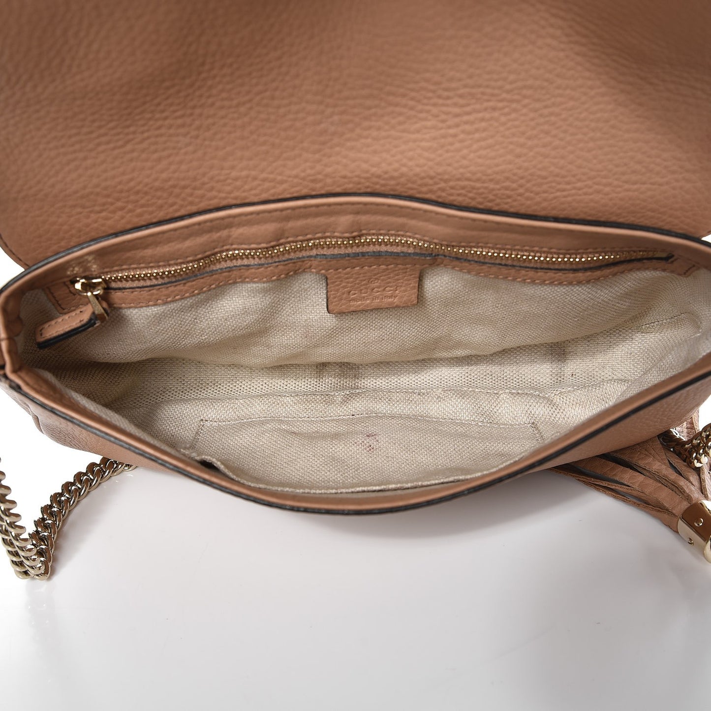 Pebbled Calfskin Medium Soho Flap Crossbody Camelia