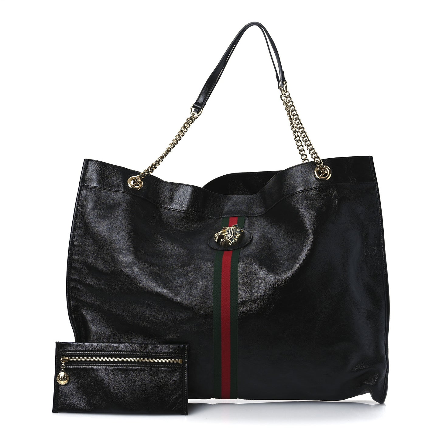 Calfskin Maxi Rajah Chain Tote Black