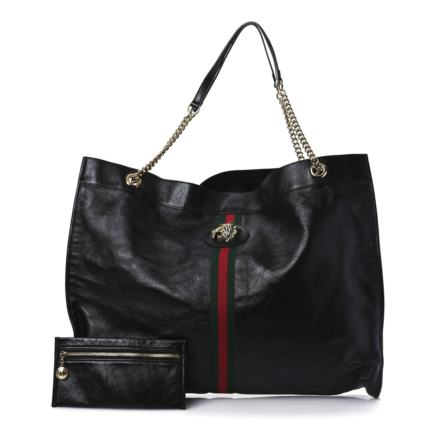 Gucci Calfskin Maxi Rajah Chain Tote Black 3 of 14