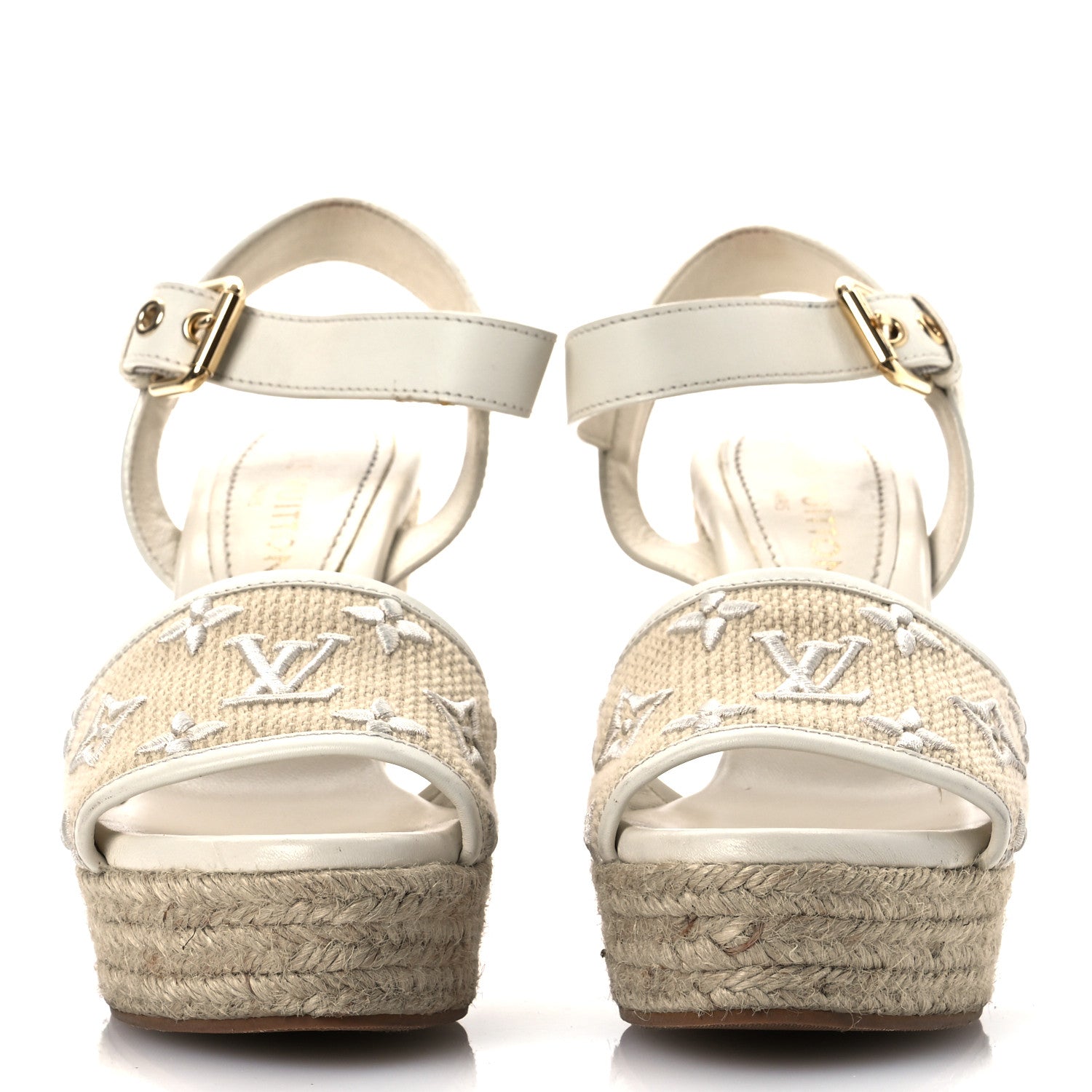 Louis Vuitton Canvas Monogram Starboard Espadrille Wedge Sandals 37.5 Beige White 37.5 Beige White 3 of 13