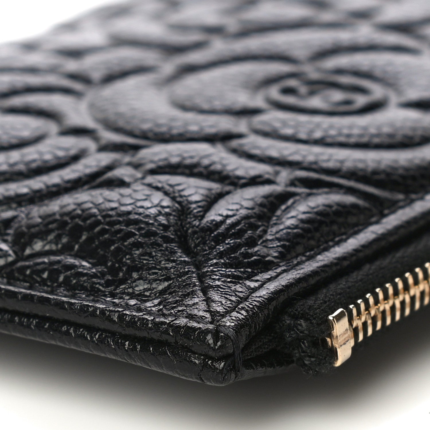 Chanel Caviar Camellia Embossed Classic Flat Wallet Pouch Black 10 of 11