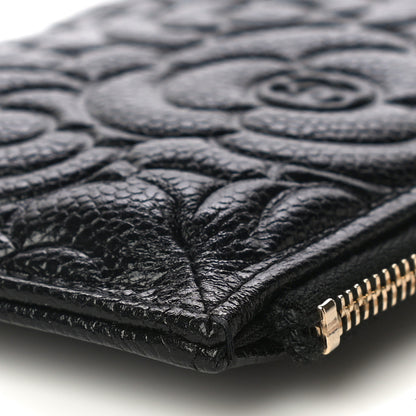 Chanel Caviar Camellia Embossed Classic Flat Wallet Pouch Black 10 of 11