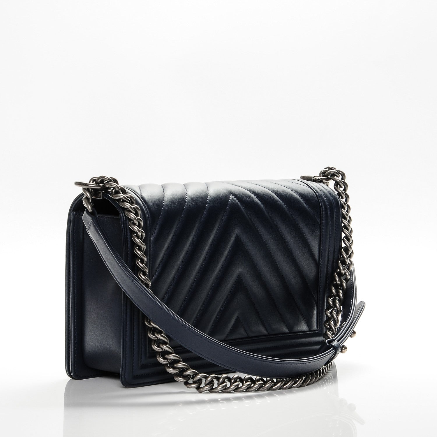 Chanel Lambskin Chevron Quilted New Medium Boy Flap Dark Navy Blue 3 of 7