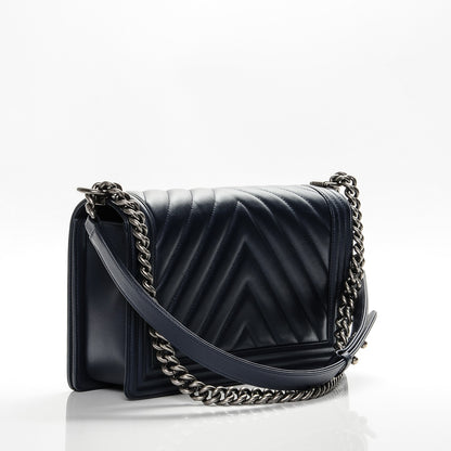 Chanel Lambskin Chevron Quilted New Medium Boy Flap Dark Navy Blue 3 of 7