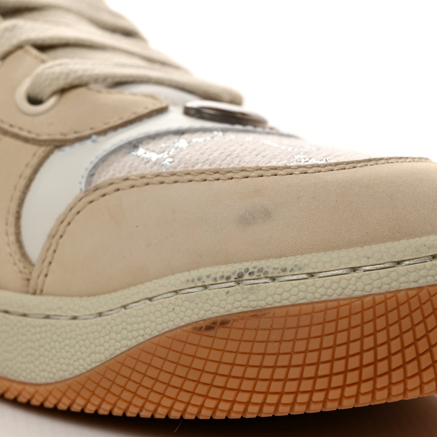 Lame GG Monogram Nubuck Web Screener Sneakers Gardenia Silver Dusty 40 Milk White