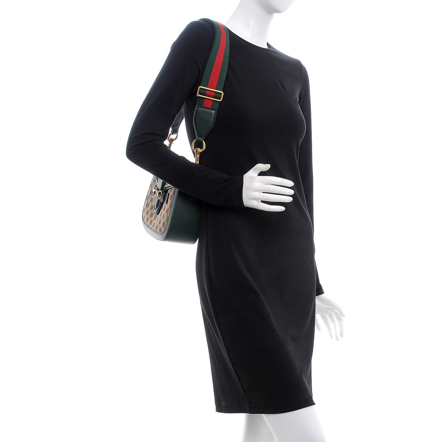 Gucci Monogram Calfskin Medium Lady Web Shoulder Bag Beige Green 2 of 8