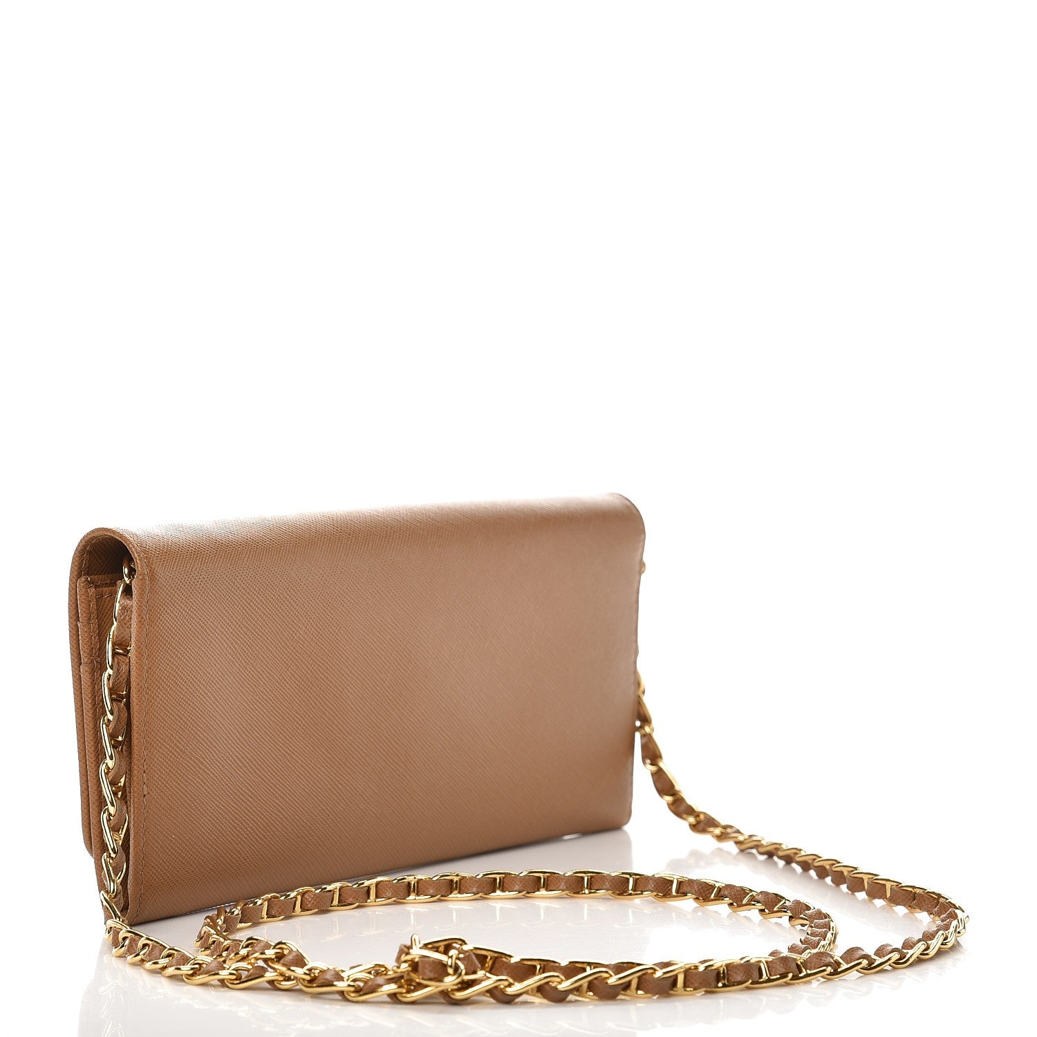 Prada Saffiano Metal Oro Chain Wallet Caramel 3 of 8