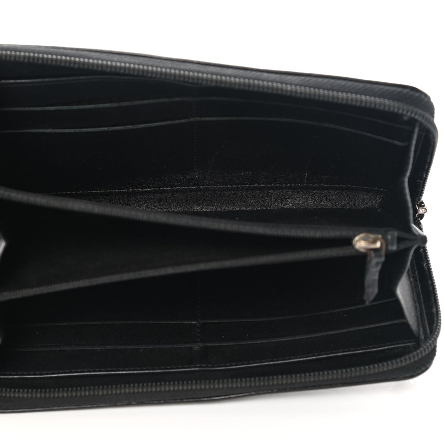 Patent Camellia Embossed Large Zip Around Gusset Wallet Black