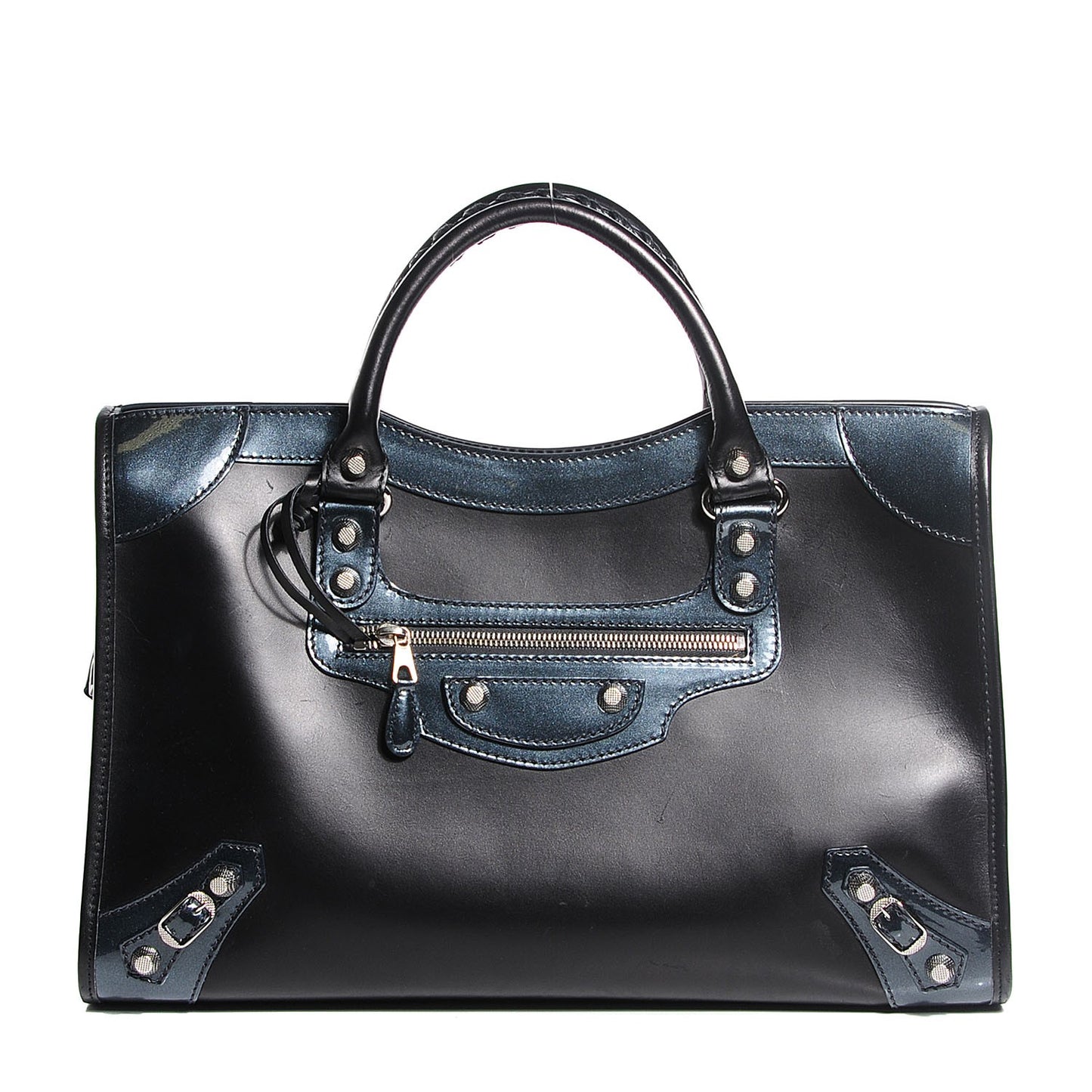 Smooth Calfskin Metallic Patent Giant 12 Silver Hardware City Black Gris