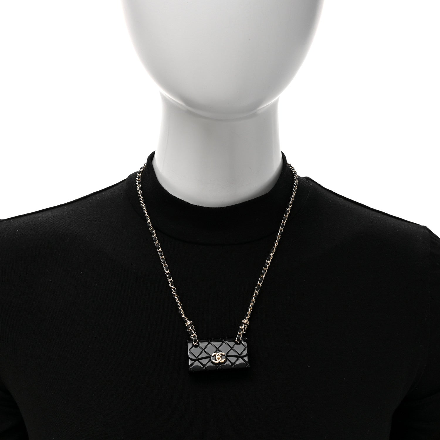 Chanel Metal Resin Calfskin Quilted CC Turnlock Chain Bag Necklace Gold Black 2 of 5