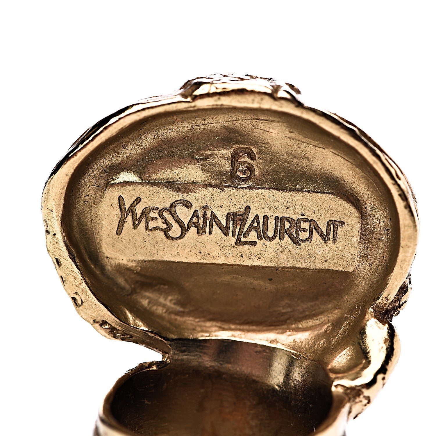 Saint Laurent Glass Cabochon Arty Ovale Ring 6 Gold Orange 3 of 4
