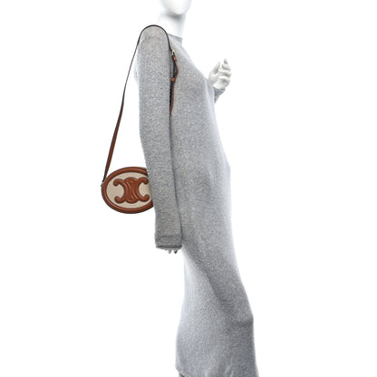 Celine Canvas Calfskin Cuir Triomphe Oval Crossbody Purse Natural Tan 2 of 10