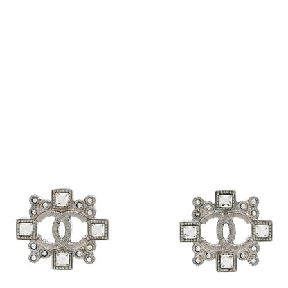 Chanel Swarovski Crystal CC Earrings Silver 1 of 4