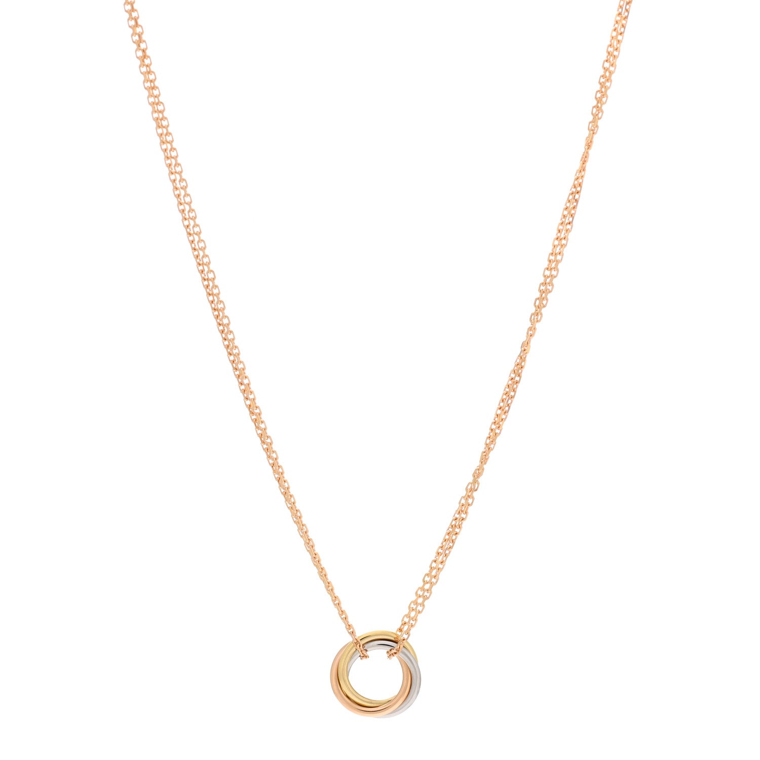 Cartier 18K Pink Yellow White Gold Trinity Double Chain Pendant Necklace 1 of 5