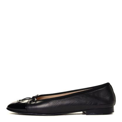Chanel Lambskin Patent Cap Toe Ballerina Flats 38 Black 1 of 9
