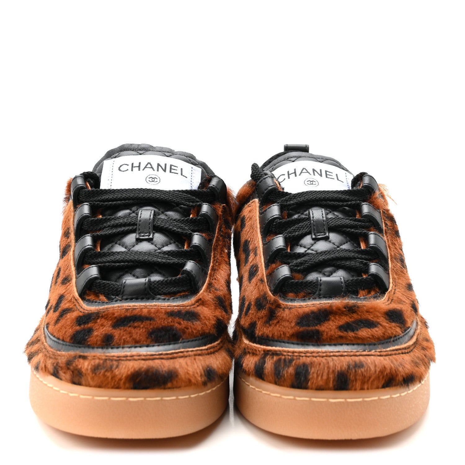 Chanel Lambskin Cheetah Print Quilted Sneakers 38.5 Brown Black 3 of 9