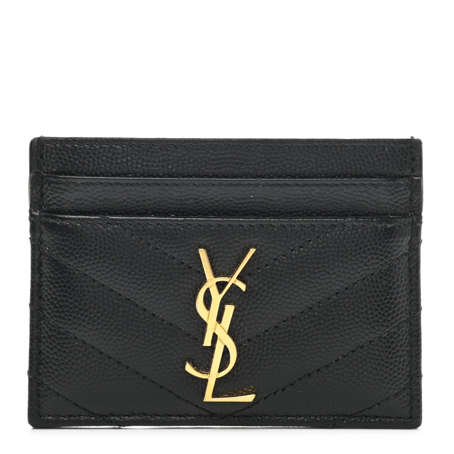 Saint Laurent Grain De Poudre Matelasse Chevron Monogram Credit Card Case Black 1 of 7