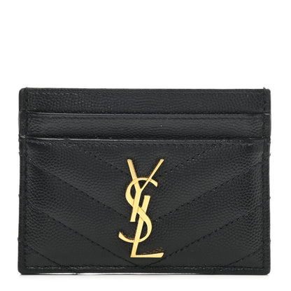 Saint Laurent Grain De Poudre Matelasse Chevron Monogram Credit Card Case Black 1 of 7