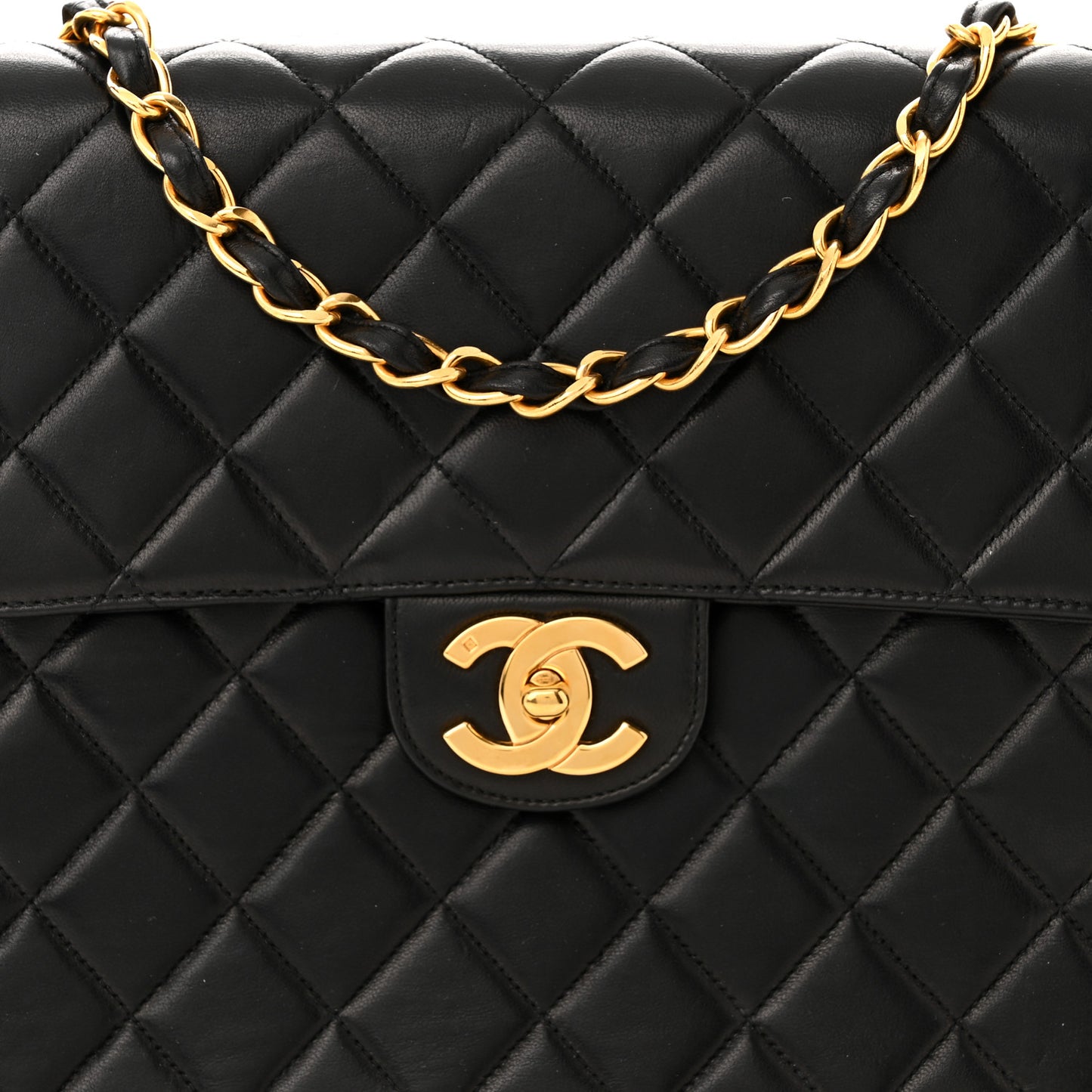 Lambskin Quilted XL Jumbo Single Flap Black