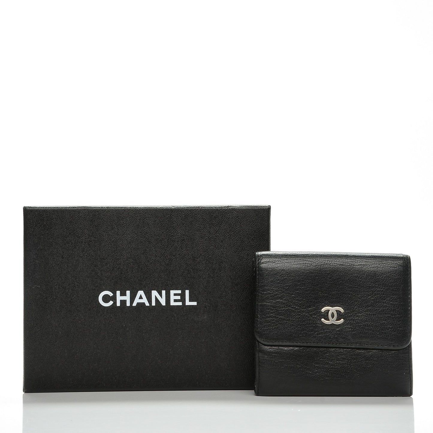 Goatskin Compact CC Flap Wallet Black