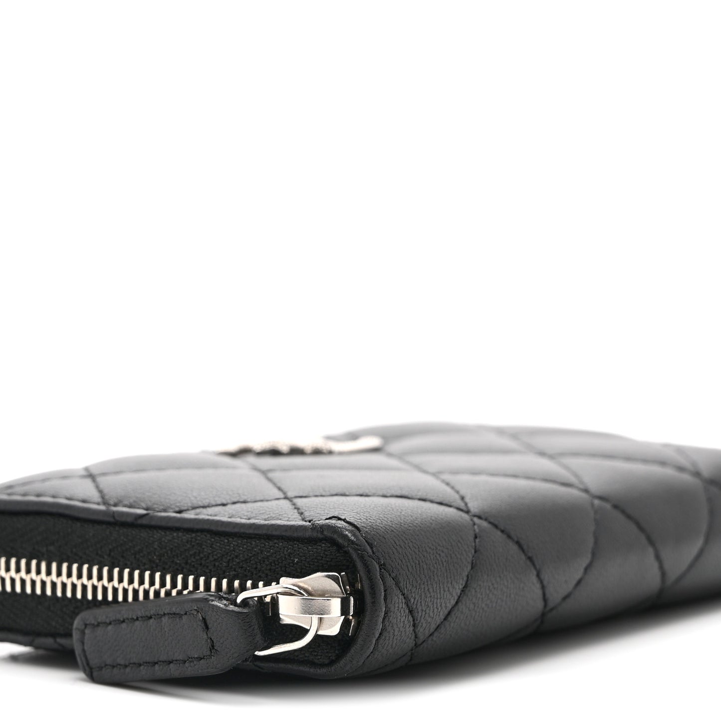 Lambskin Crystal Star Quilted Studded CC Zip Around Card Holder Wallet Black