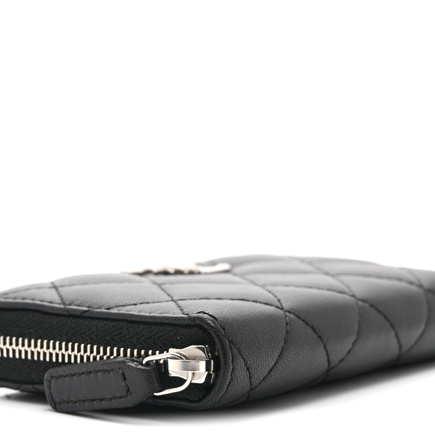 Chanel Lambskin Crystal Star Quilted Studded CC Zip Around Card Holder Wallet Black 8 of 10