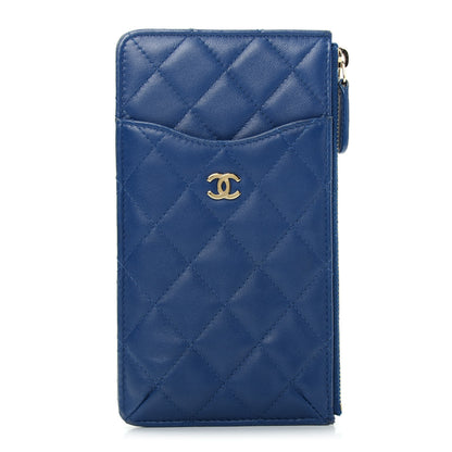 Chanel Lambskin Quilted Classic Flat Wallet Pouch Blue 1 of 8