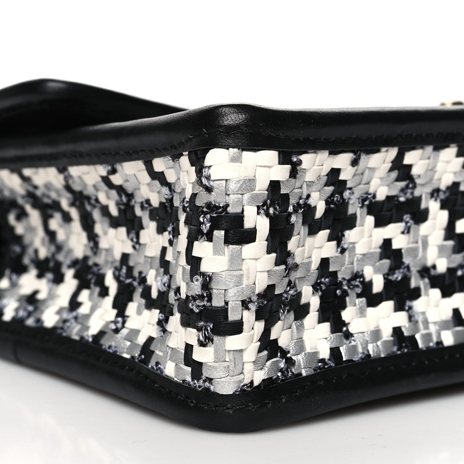 Chanel Metallic Lambskin Viscose Woven Flap Silver Black 9 of 11