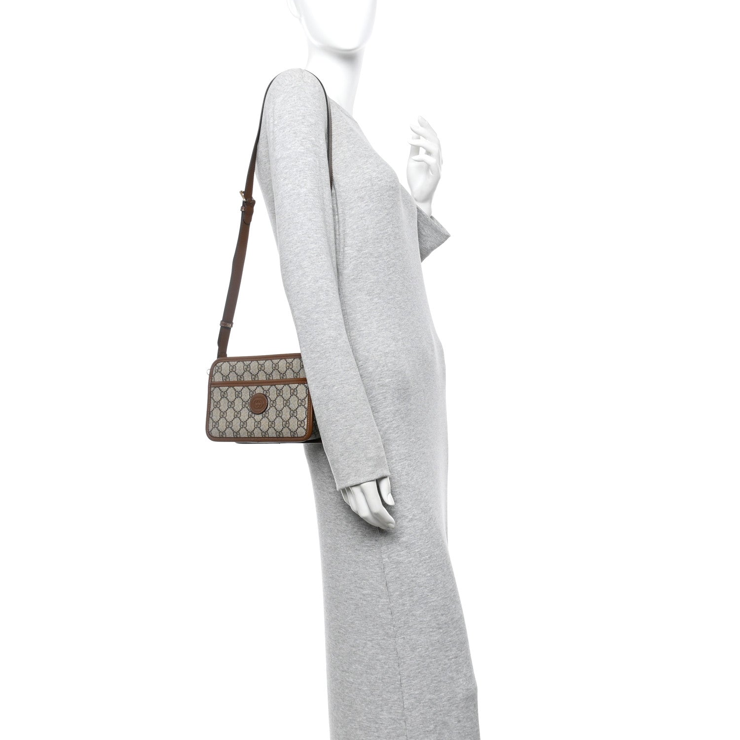 Gucci GG Supreme Monogram Azalea Calfskin Mini Retro Interlocking G Shoulder Bag Beige Ebony Brown Sugar 2 of 11