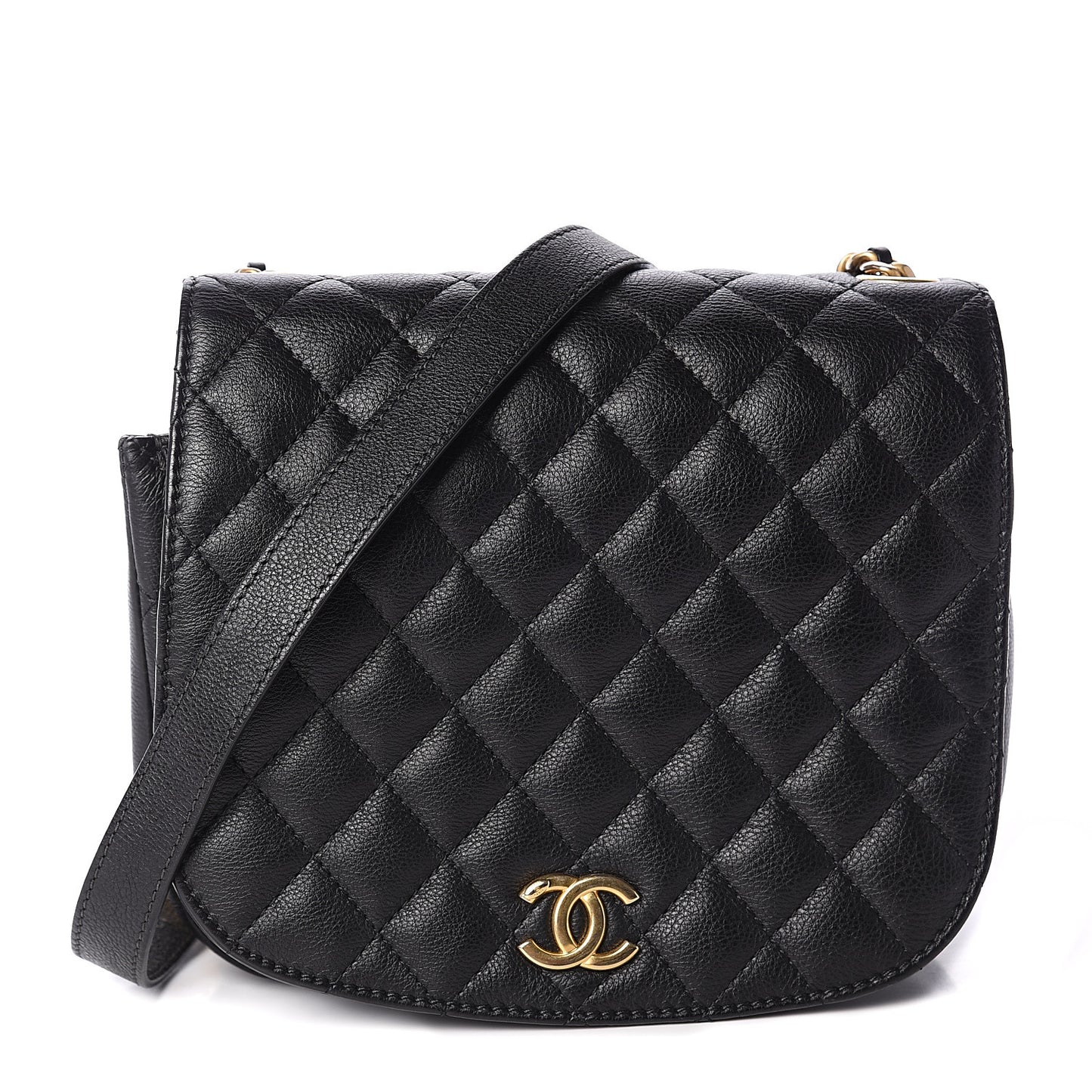 Grained Calfskin Quilted Messenger Flap Black