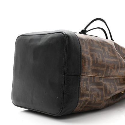 Fendi Glazed Fabric Vitello Grace F is Fendi FF 1974 Stamp Patch Grande Mon Tresor Bucket Bag Mogano Panna Black 7 of 9