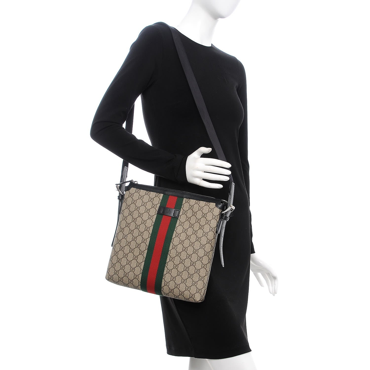 Gucci GG Supreme Monogram Web Messenger Bag Black 2 of 9