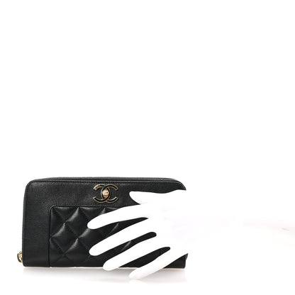 Chanel Sheepskin Quilted Large Gusset Mademoiselle Vintage Zip Around Wallet Black 2 of 9