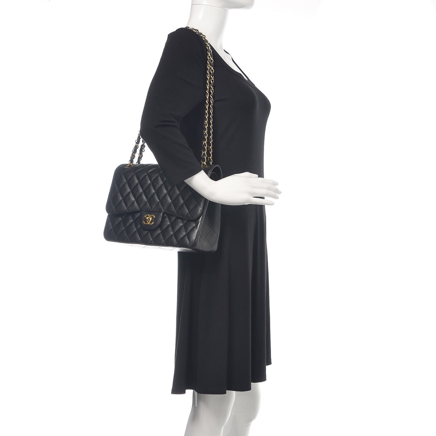 Caviar Quilted Jumbo Double Flap Black