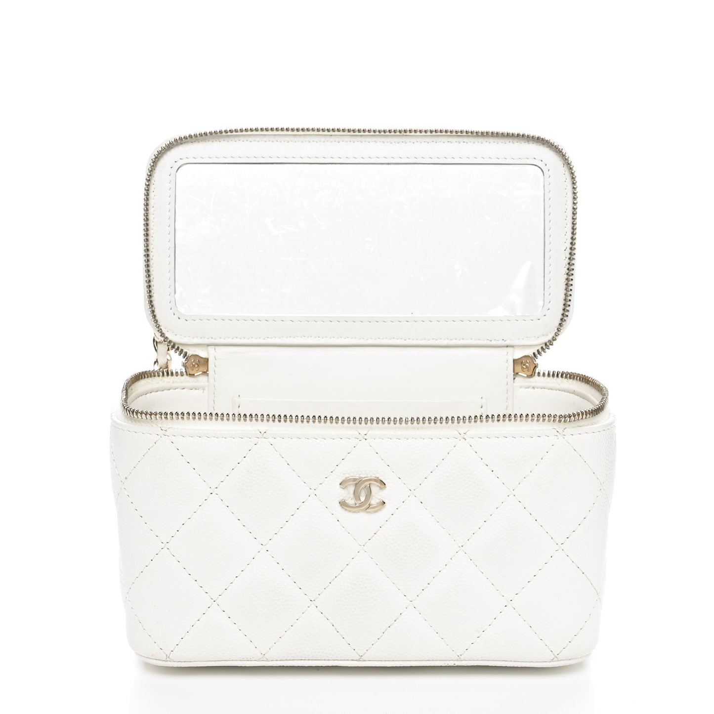 Caviar Quilted Small Vanity Case With Chain White