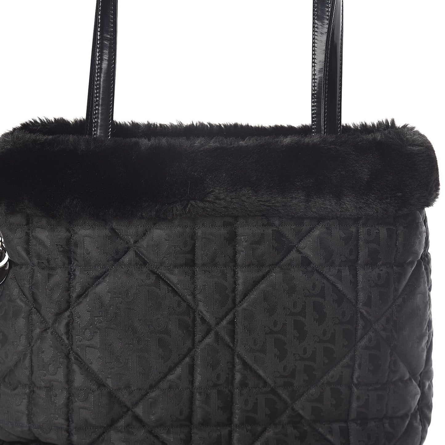 Nylon Monogram Fur Cannage Tote Black