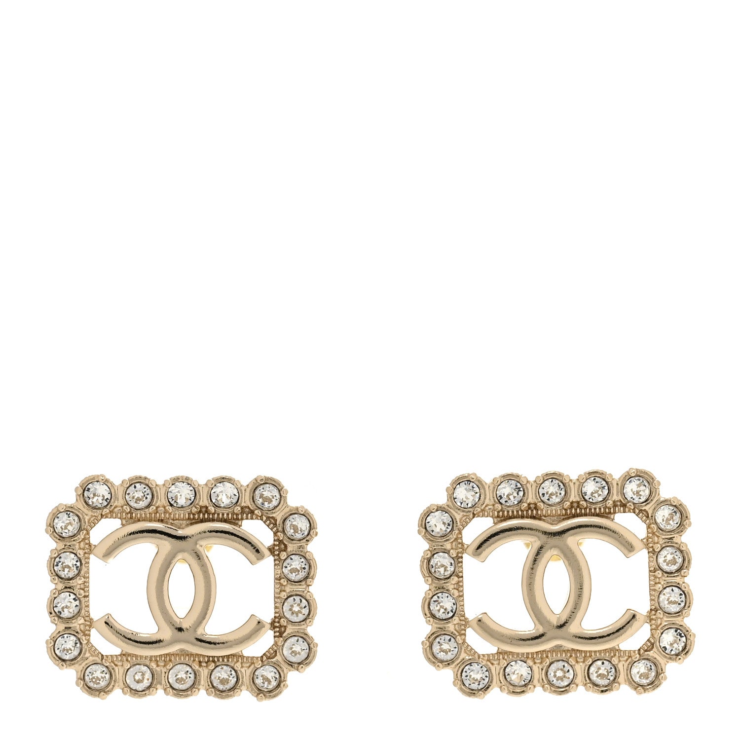 Chanel Crystal CC Square Earrings Gold 1 of 5