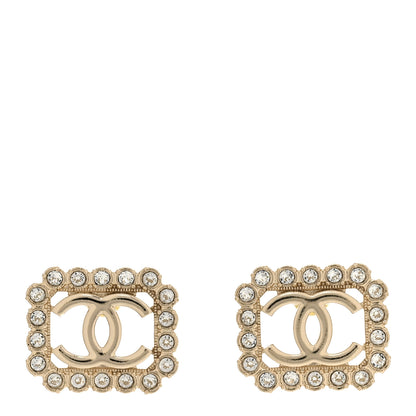 Chanel Crystal CC Square Earrings Gold 1 of 5