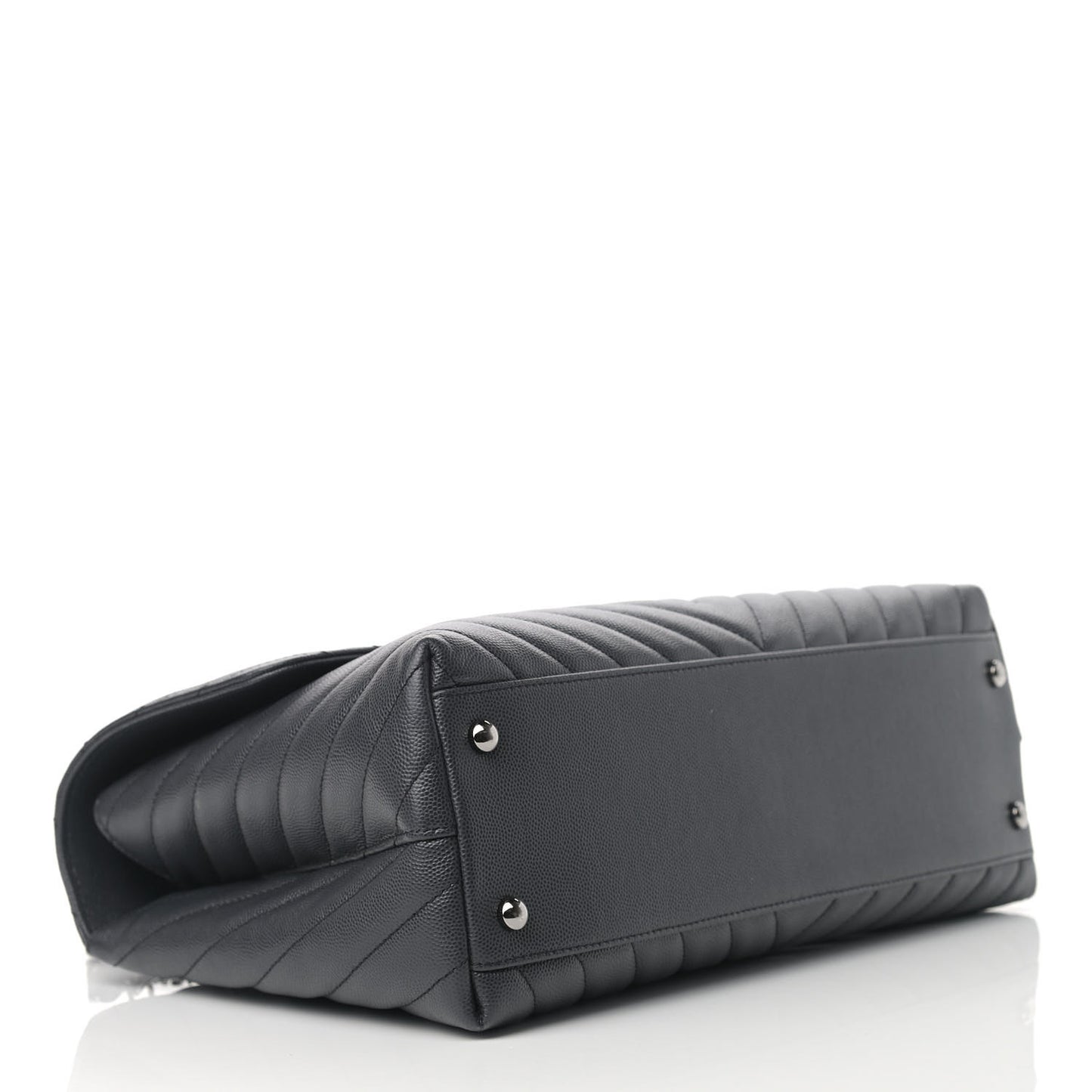 Caviar Chevron Quilted Medium Coco Handle Flap Dark Grey