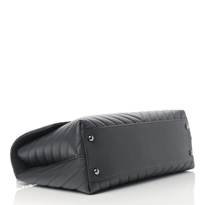 Chanel Caviar Chevron Quilted Medium Coco Handle Flap Dark Grey 4 of 15