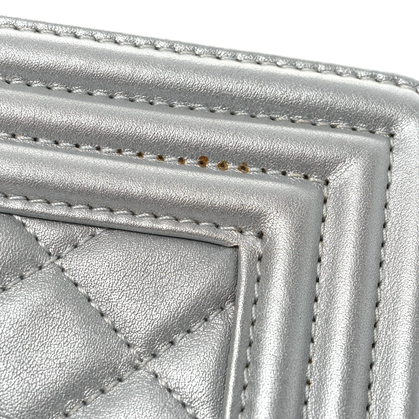 Metallic Lambskin Quilted Small Boy Flap Silver