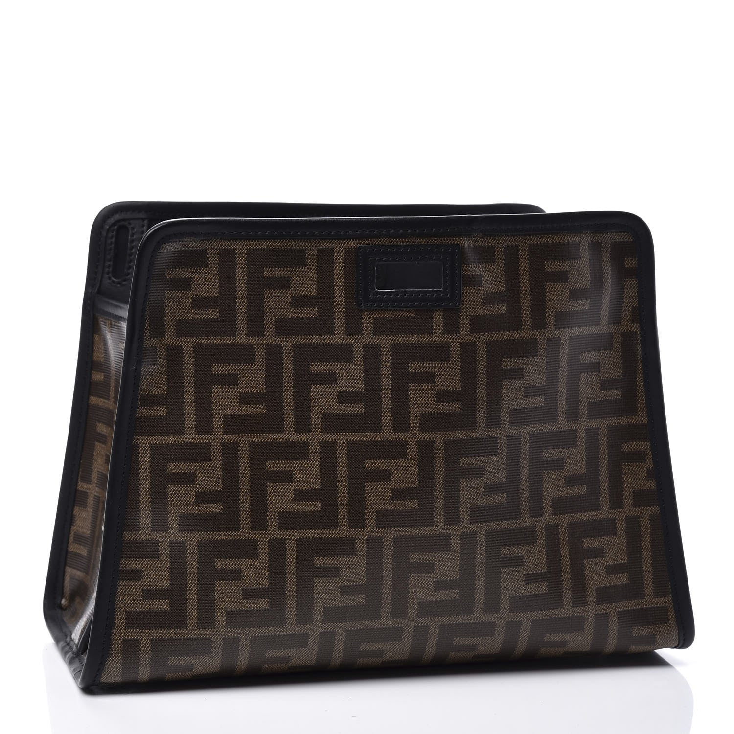 Fendi Glazed Fabric Vitello Century FF 1974 Stamp Patch Mini Peekaboo Defender Cover Mogano Panna Black 2 of 11
