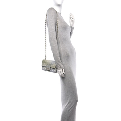Chanel Metallic Goatskin Quilted Ombre Mini Rectangular Flap Grey Green 2 of 12