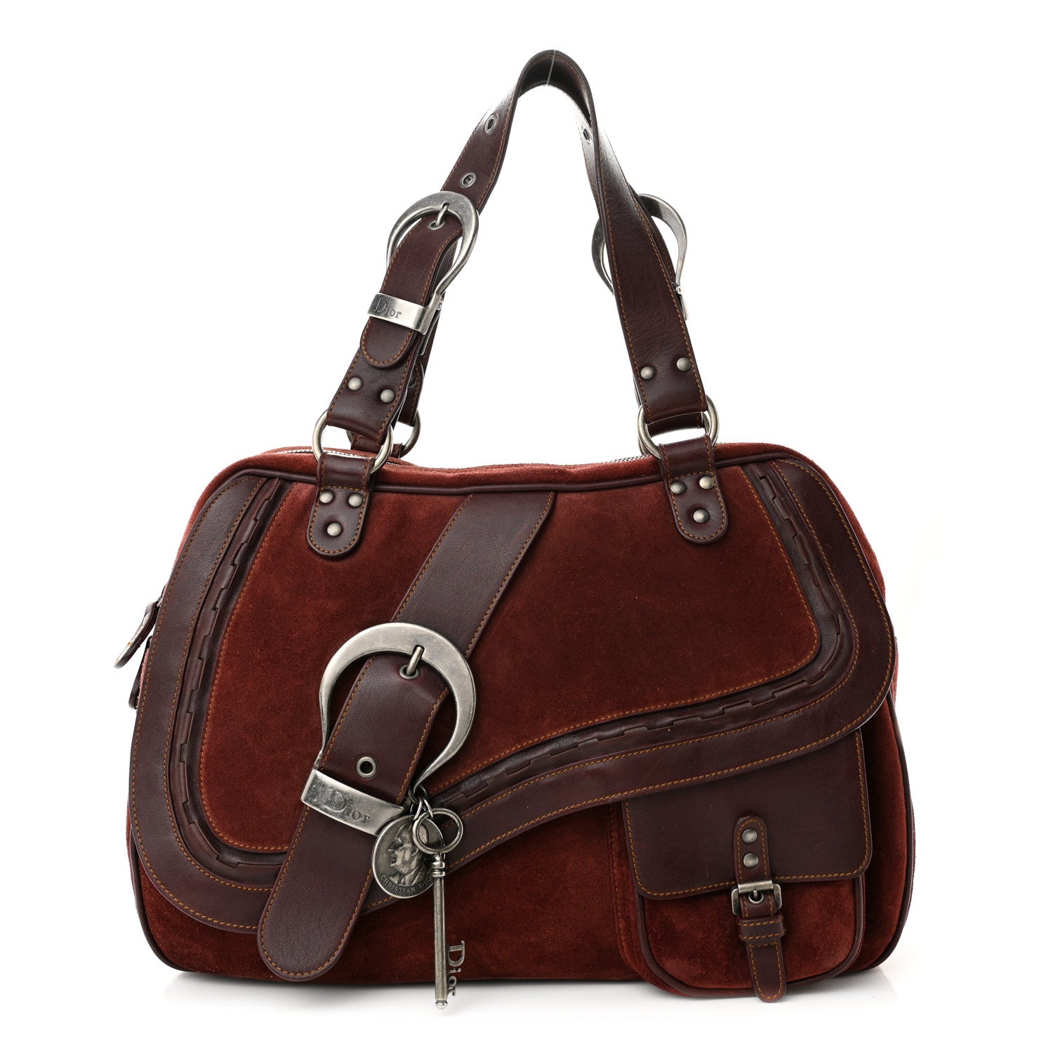 Christian Dior Suede Gaucho Double Saddle Bag Burgundy 1 of 10