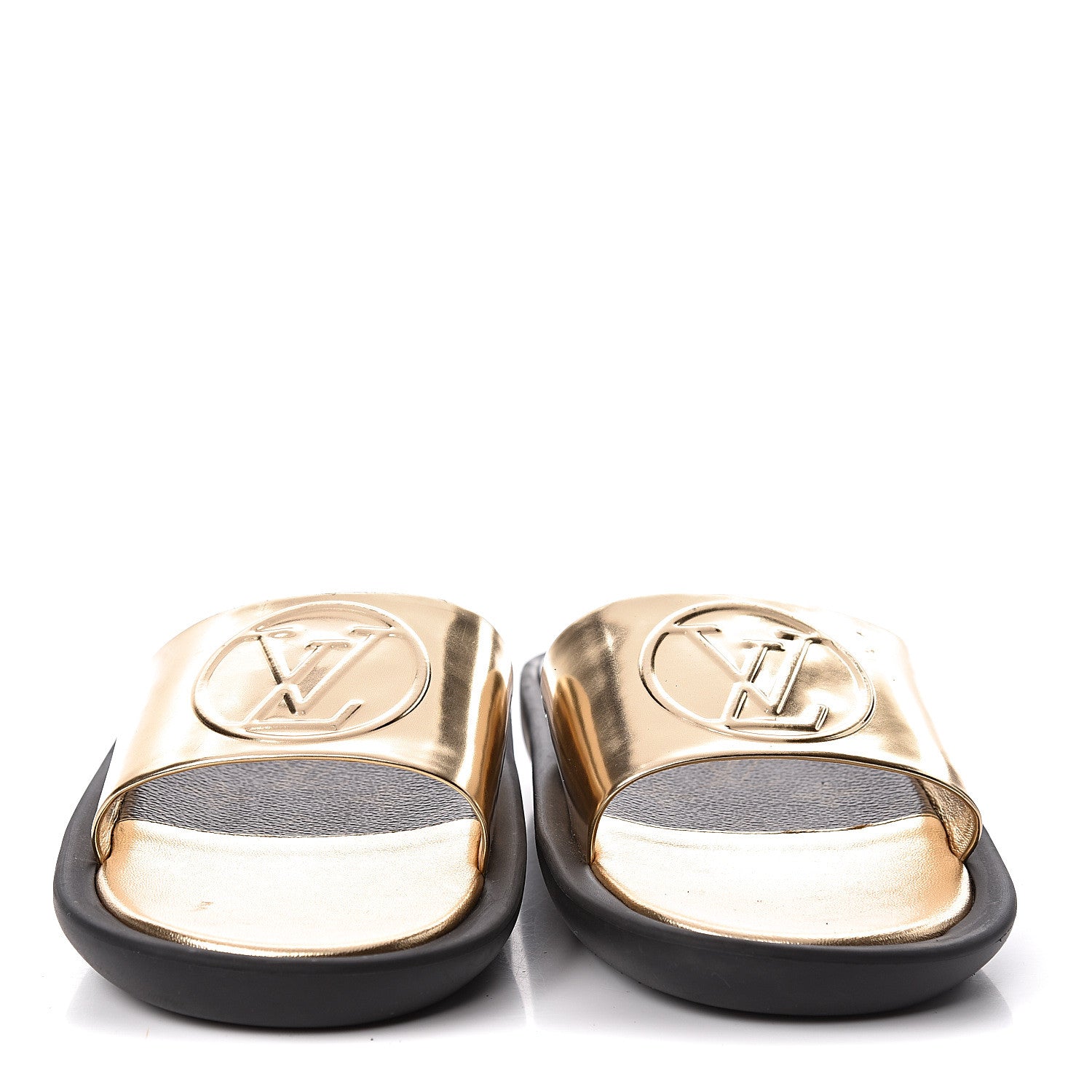 Louis Vuitton Calfskin Monogram Metallic Sunbath Slide Sandals 40 Gold 2 of 12