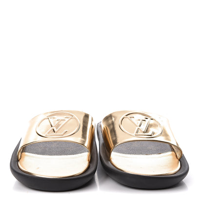 Louis Vuitton Calfskin Monogram Metallic Sunbath Slide Sandals 40 Gold 2 of 12