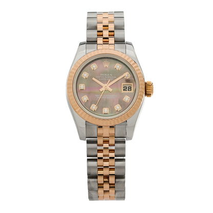 Rolex Stainless Steel 18K Everose Gold Diamond Black Mother of Pearl 26mm Oyster Perpetual Datejust Watch 179171 1 of 4