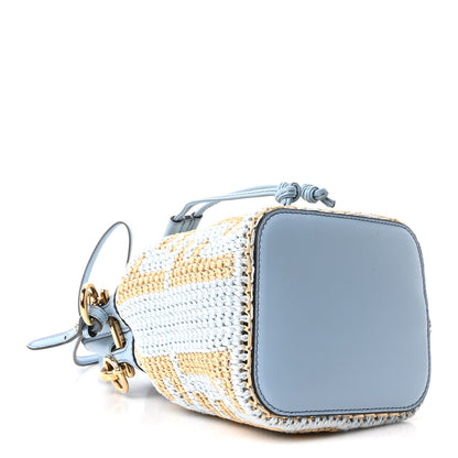 Fendi Raffia Vitello Seta F is Fendi FF Woven Mini Mon Tresor Bucket Bag Azzuro Natural 3 of 9