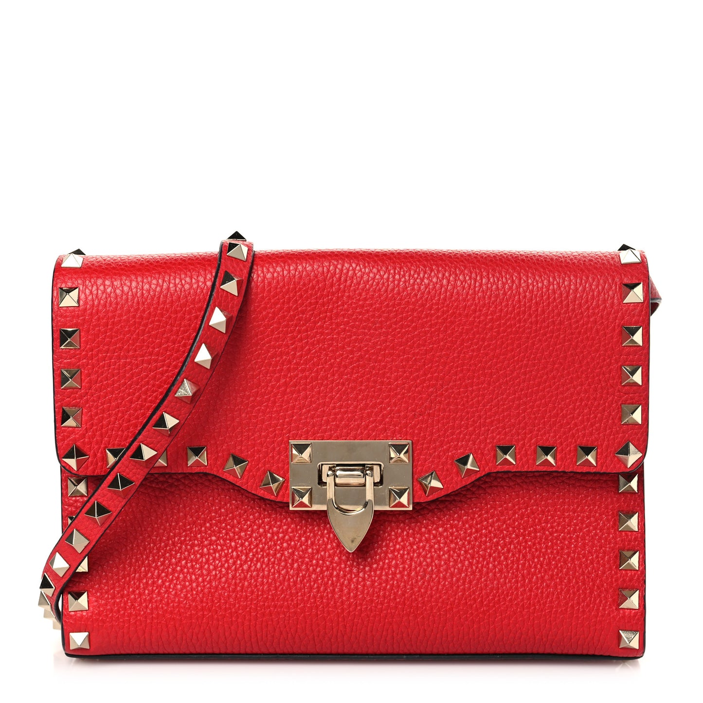 Pebbled Calfskin Medium Rockstud Flip Lock Crossbody Bag Rouge Pur