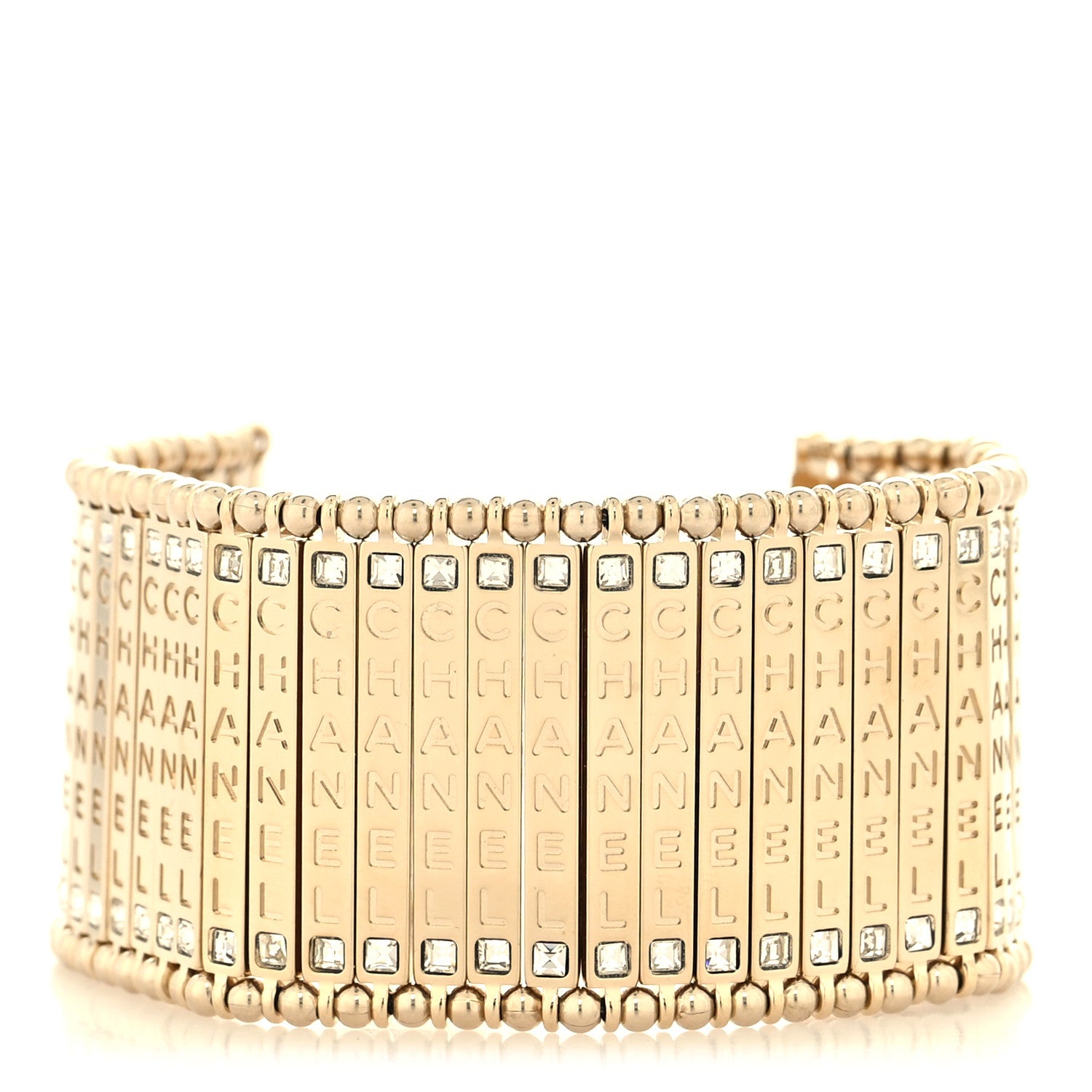 Chanel Crystal CC Wide Link Bracelet Gold Silver 1 of 5